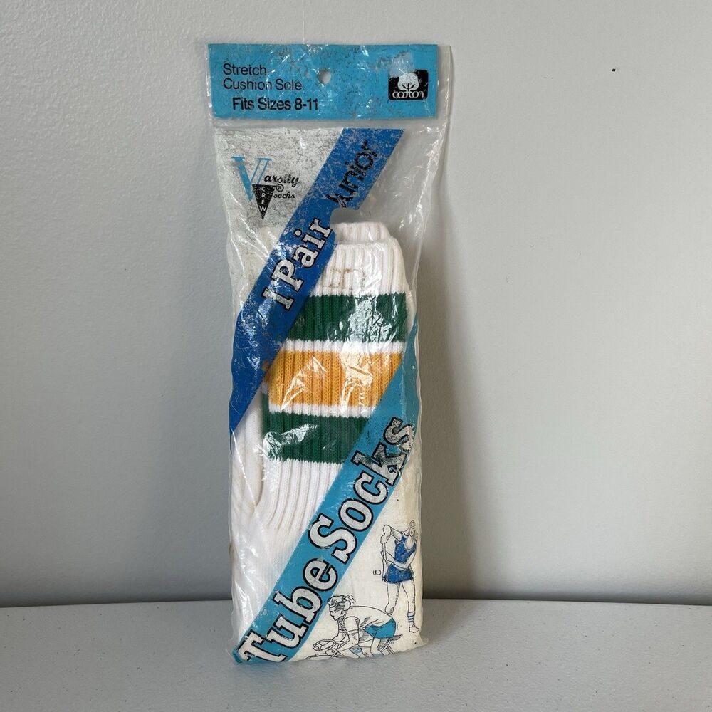 Varsity Crew Socks Vintage Athletic Tub Socks 100% Cotton Stripes Size 8-11